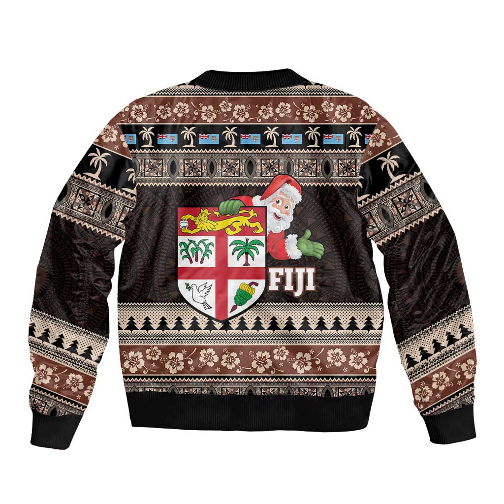 Fiji Christmas Bomber Jacket Fijian Masi Marau na Kerisimasi! - Brown LT14 - Polynesian Pride