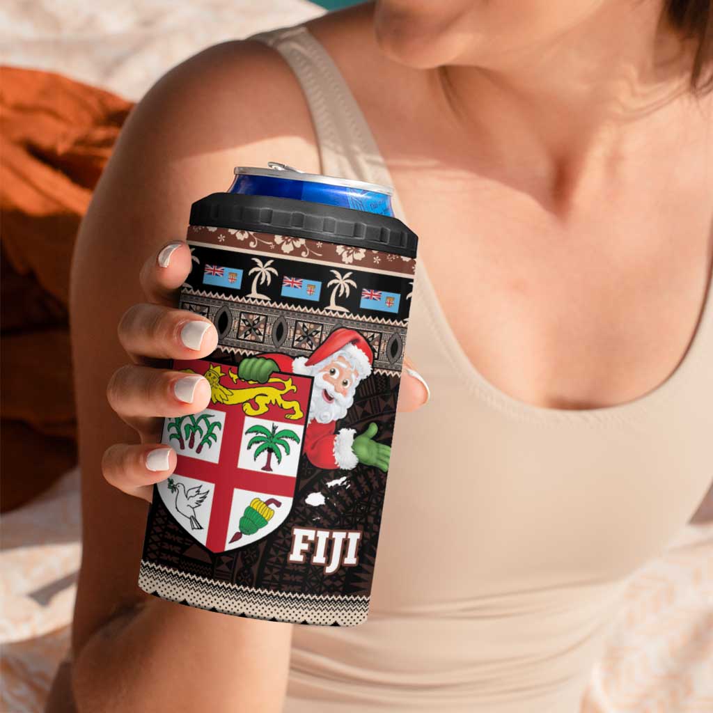 Fiji Christmas 4 in 1 Can Cooler Tumbler Fijian Masi Marau na Kerisimasi! - Brown LT14 - Polynesian Pride