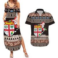 Fiji Christmas Couples Matching Summer Maxi Dress and Hawaiian Shirt Fijian Masi Marau na Kerisimasi! - Brown LT14 Brown - Polynesian Pride