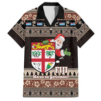 Fiji Christmas Family Matching Long Sleeve Bodycon Dress and Hawaiian Shirt Fijian Masi Marau na Kerisimasi! - Brown LT14 Dad's Shirt - Short Sleeve Brown - Polynesian Pride