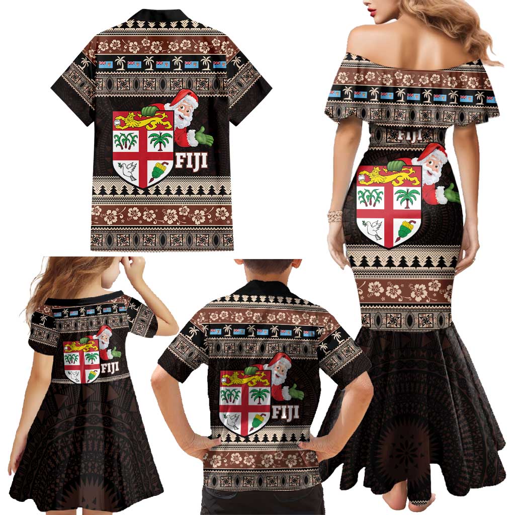 Fiji Christmas Family Matching Mermaid Dress and Hawaiian Shirt Fijian Masi Marau na Kerisimasi! - Brown LT14 - Polynesian Pride