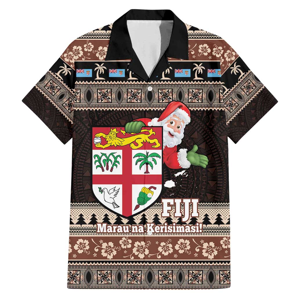 Fiji Christmas Family Matching Mermaid Dress and Hawaiian Shirt Fijian Masi Marau na Kerisimasi! - Brown LT14 Dad's Shirt - Short Sleeve Brown - Polynesian Pride