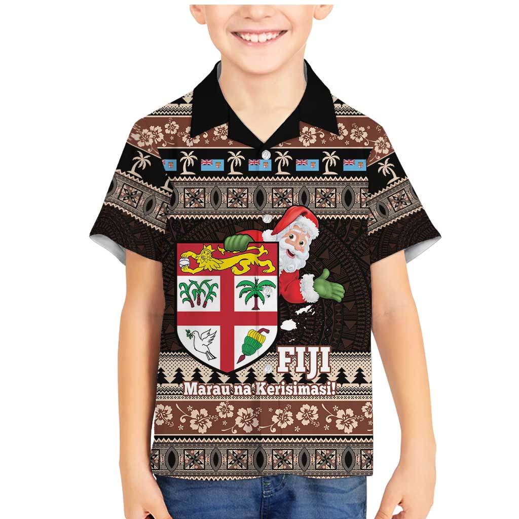 Fiji Christmas Family Matching Mermaid Dress and Hawaiian Shirt Fijian Masi Marau na Kerisimasi! - Brown LT14 Son's Shirt Brown - Polynesian Pride