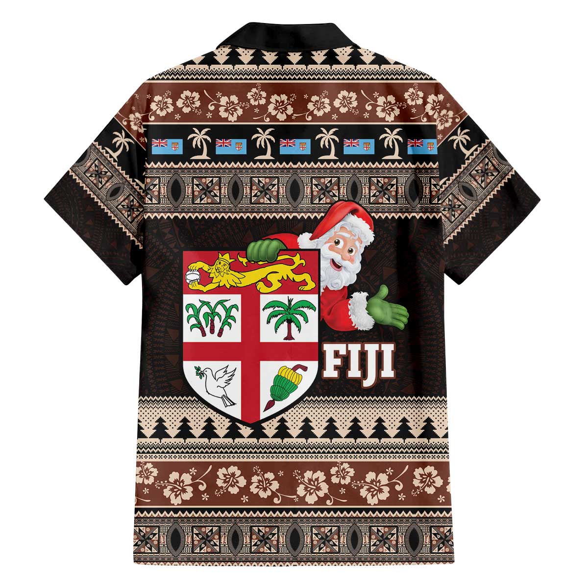 Fiji Christmas Family Matching Off The Shoulder Long Sleeve Dress and Hawaiian Shirt Fijian Masi Marau na Kerisimasi! - Brown LT14 - Polynesian Pride