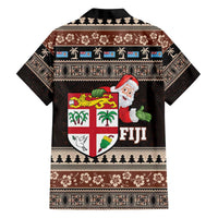 Fiji Christmas Family Matching Off The Shoulder Long Sleeve Dress and Hawaiian Shirt Fijian Masi Marau na Kerisimasi! - Brown LT14 - Polynesian Pride