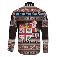 Fiji Christmas Family Matching Off Shoulder Maxi Dress and Hawaiian Shirt Fijian Masi Marau na Kerisimasi! - Brown LT14 - Polynesian Pride