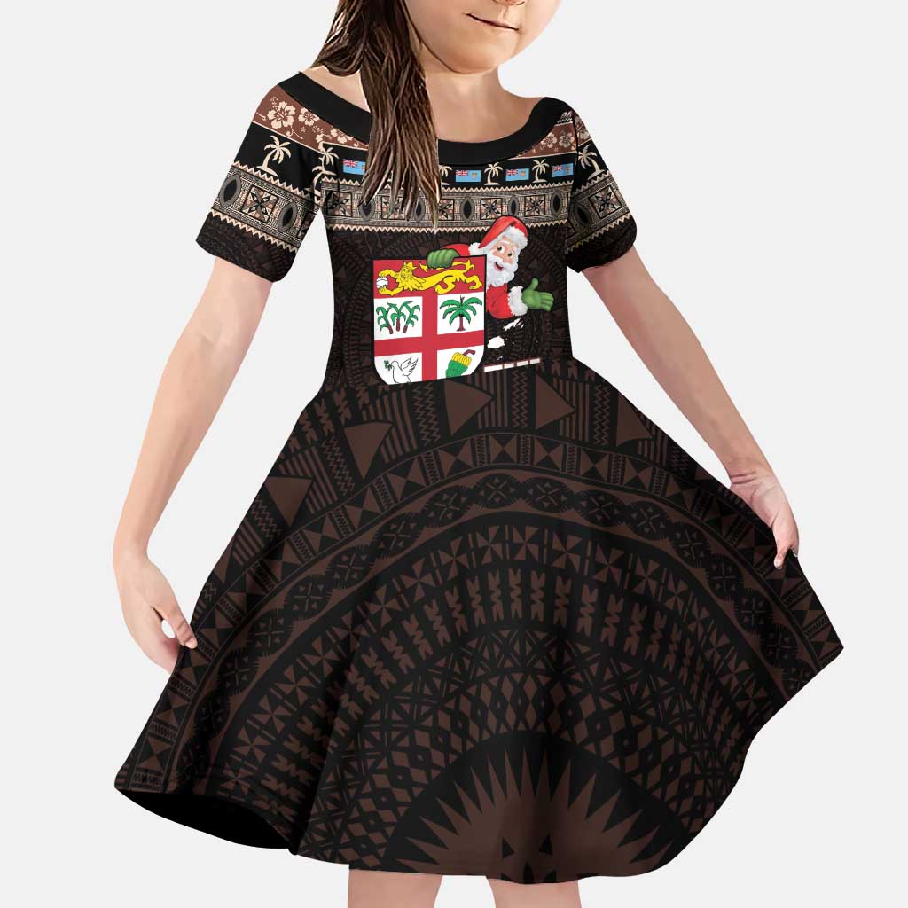 Fiji Christmas Family Matching Puletasi and Hawaiian Shirt Fijian Masi Marau na Kerisimasi! - Brown LT14 Daughter's Dress Brown - Polynesian Pride