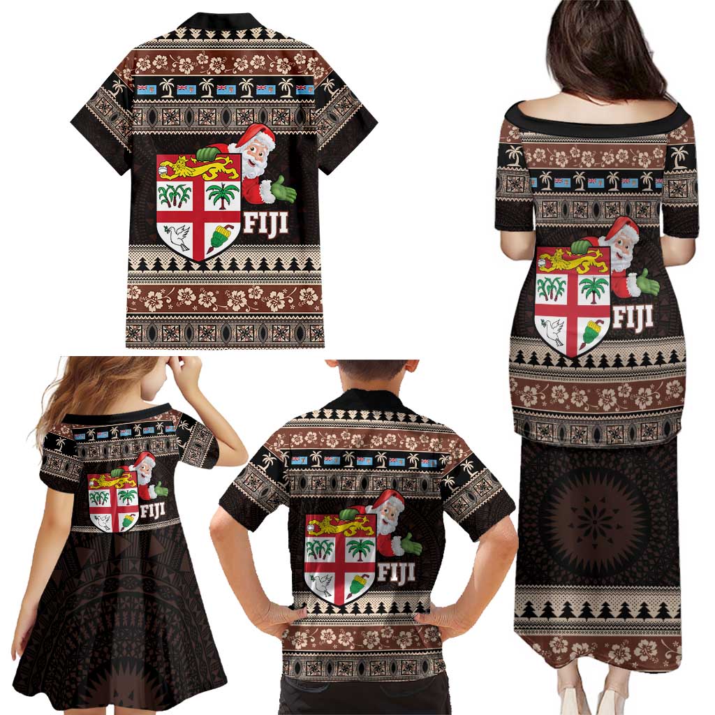 Fiji Christmas Family Matching Puletasi and Hawaiian Shirt Fijian Masi Marau na Kerisimasi! - Brown LT14 - Polynesian Pride