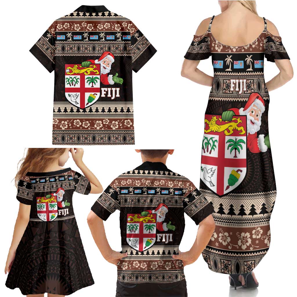 Fiji Christmas Family Matching Summer Maxi Dress and Hawaiian Shirt Fijian Masi Marau na Kerisimasi! - Brown LT14 - Polynesian Pride