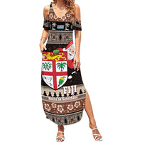 Fiji Christmas Family Matching Summer Maxi Dress and Hawaiian Shirt Fijian Masi Marau na Kerisimasi! - Brown LT14 Mom's Dress Brown - Polynesian Pride