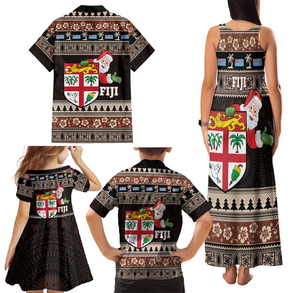 Fiji Christmas Family Matching Tank Maxi Dress and Hawaiian Shirt Fijian Masi Marau na Kerisimasi! - Brown LT14 - Polynesian Pride