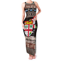 Fiji Christmas Family Matching Tank Maxi Dress and Hawaiian Shirt Fijian Masi Marau na Kerisimasi! - Brown LT14 Mom's Dress Brown - Polynesian Pride