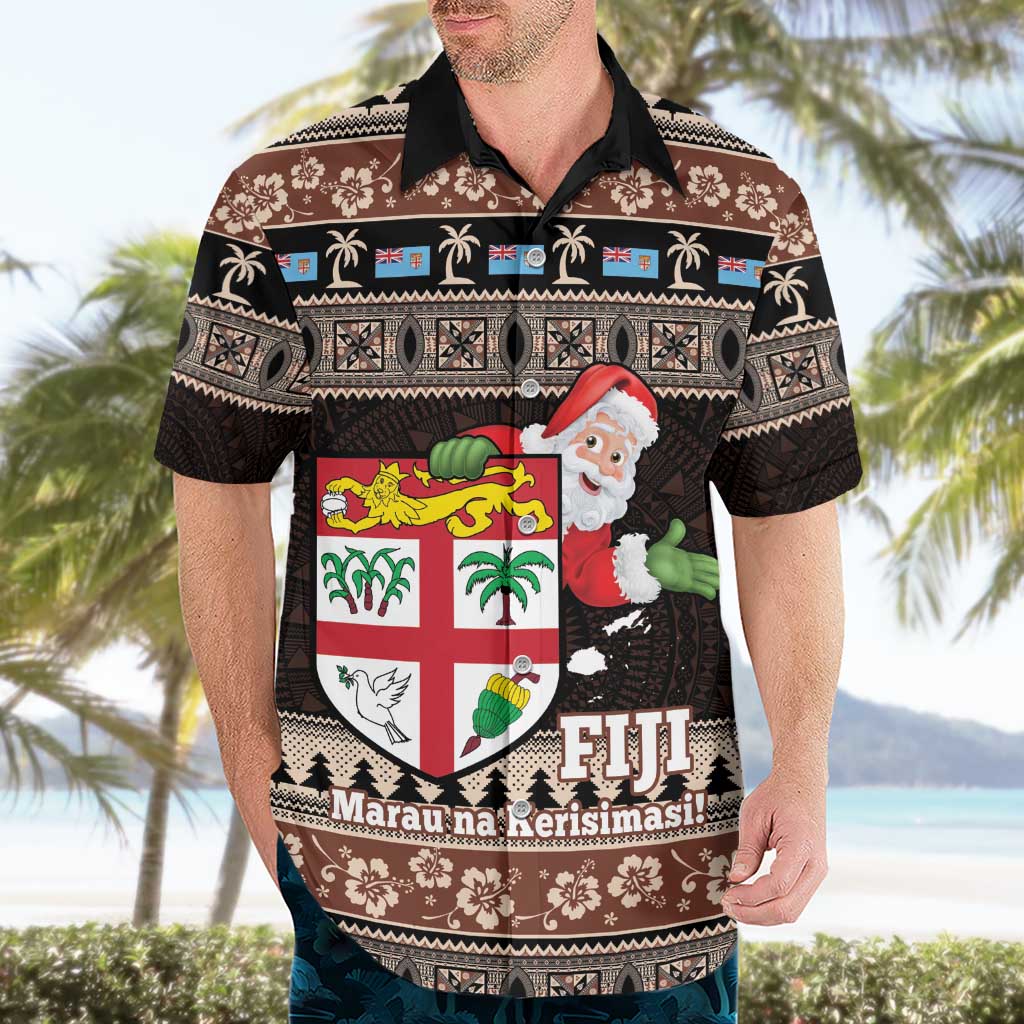 Fiji Christmas Hawaiian Shirt Fijian Masi Marau na Kerisimasi! - Brown LT14 - Polynesian Pride