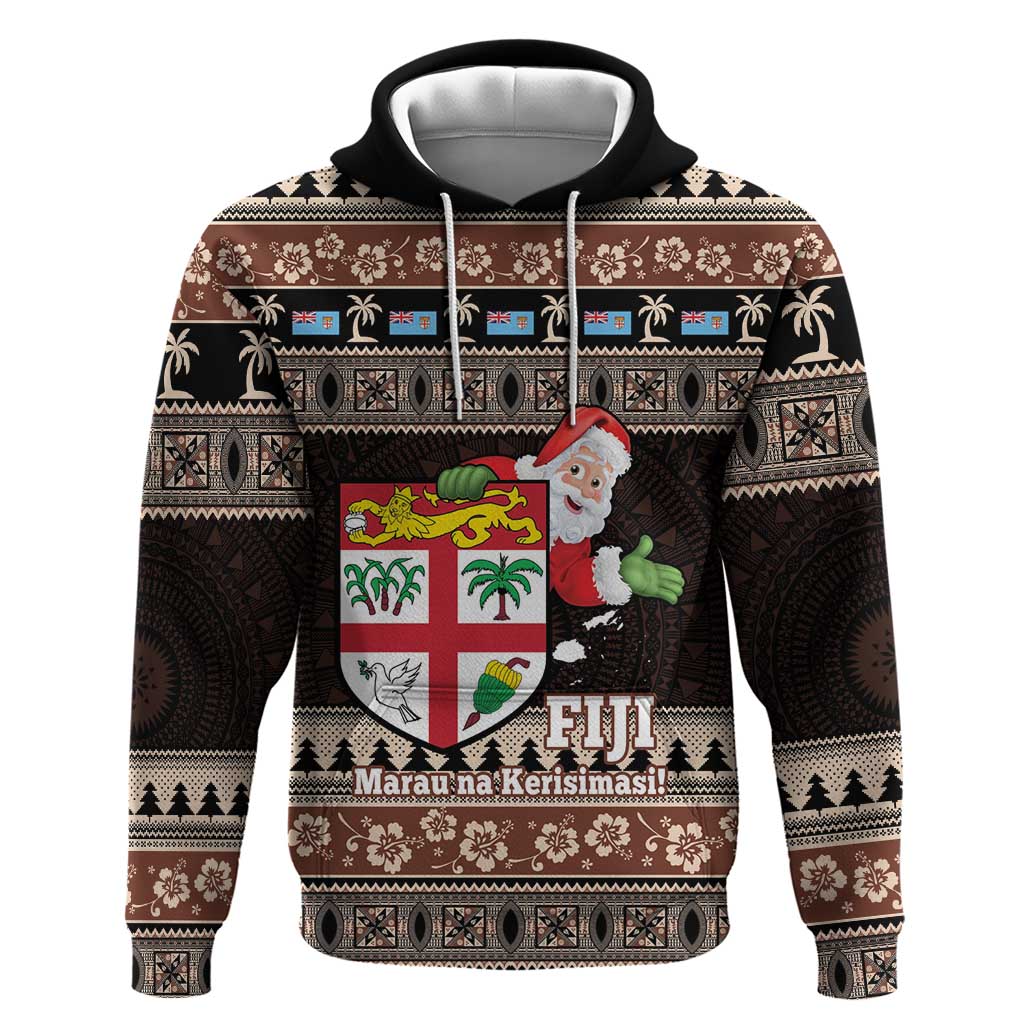 Fiji Christmas Hoodie Fijian Masi Marau na Kerisimasi! - Brown LT14 Pullover Hoodie Brown - Polynesian Pride