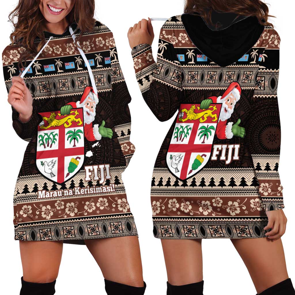 Fiji Christmas Hoodie Dress Fijian Masi Marau na Kerisimasi! - Brown LT14 - Polynesian Pride