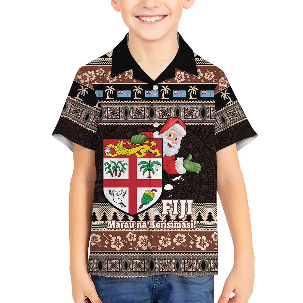 Fiji Christmas Kid Hawaiian Shirt Fijian Masi Marau na Kerisimasi! - Brown LT14 Kid Brown - Polynesian Pride