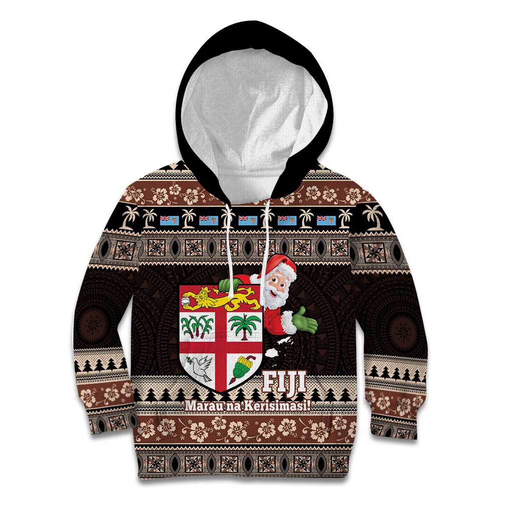 Fiji Christmas Kid Hoodie Fijian Masi Marau na Kerisimasi! - Brown LT14 Hoodie Brown - Polynesian Pride