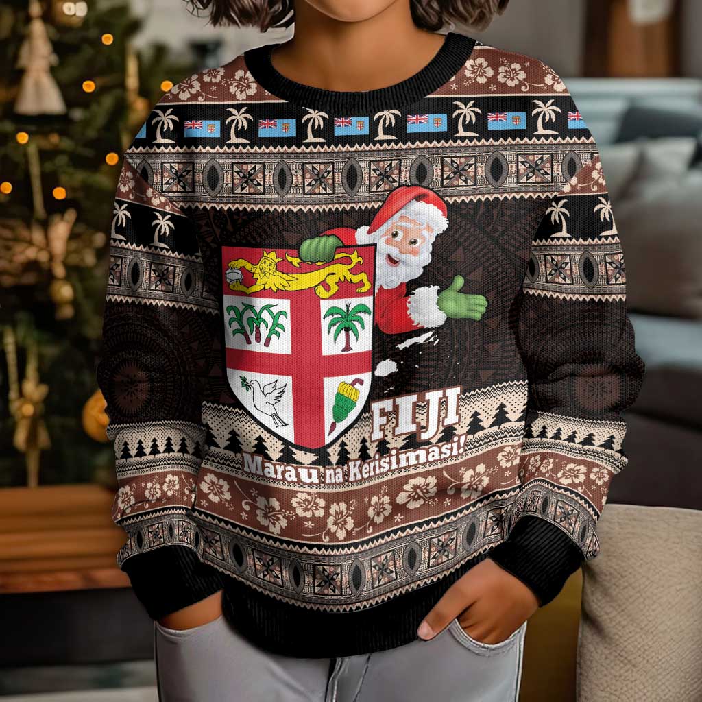 Fiji Christmas Kid Ugly Christmas Sweater Fijian Masi Marau na Kerisimasi! - Brown LT14 - Polynesian Pride