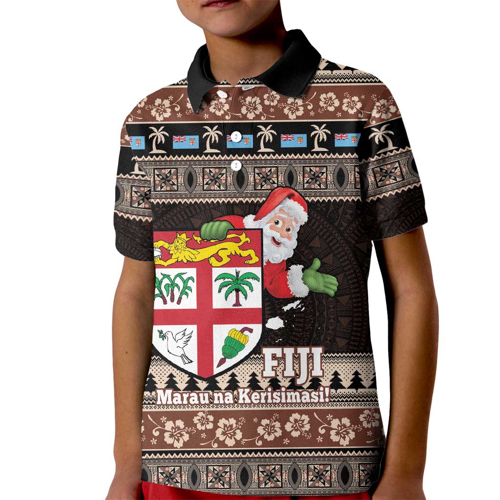Fiji Christmas Kid Polo Shirt Fijian Masi Marau na Kerisimasi! - Brown LT14 Kid Brown - Polynesian Pride