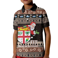 Fiji Christmas Kid Polo Shirt Fijian Masi Marau na Kerisimasi! - Brown LT14 Kid Brown - Polynesian Pride