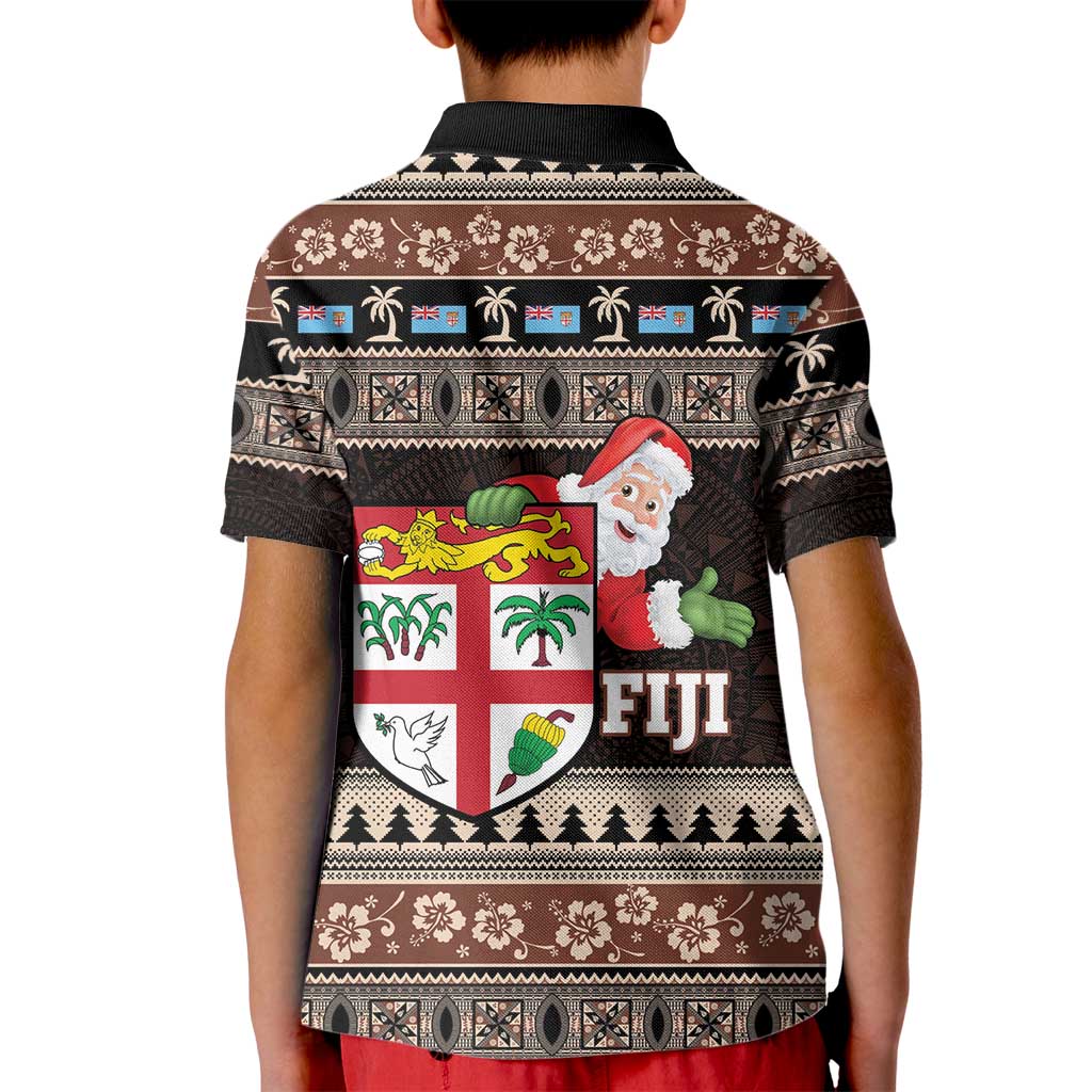 Fiji Christmas Kid Polo Shirt Fijian Masi Marau na Kerisimasi! - Brown LT14 - Polynesian Pride