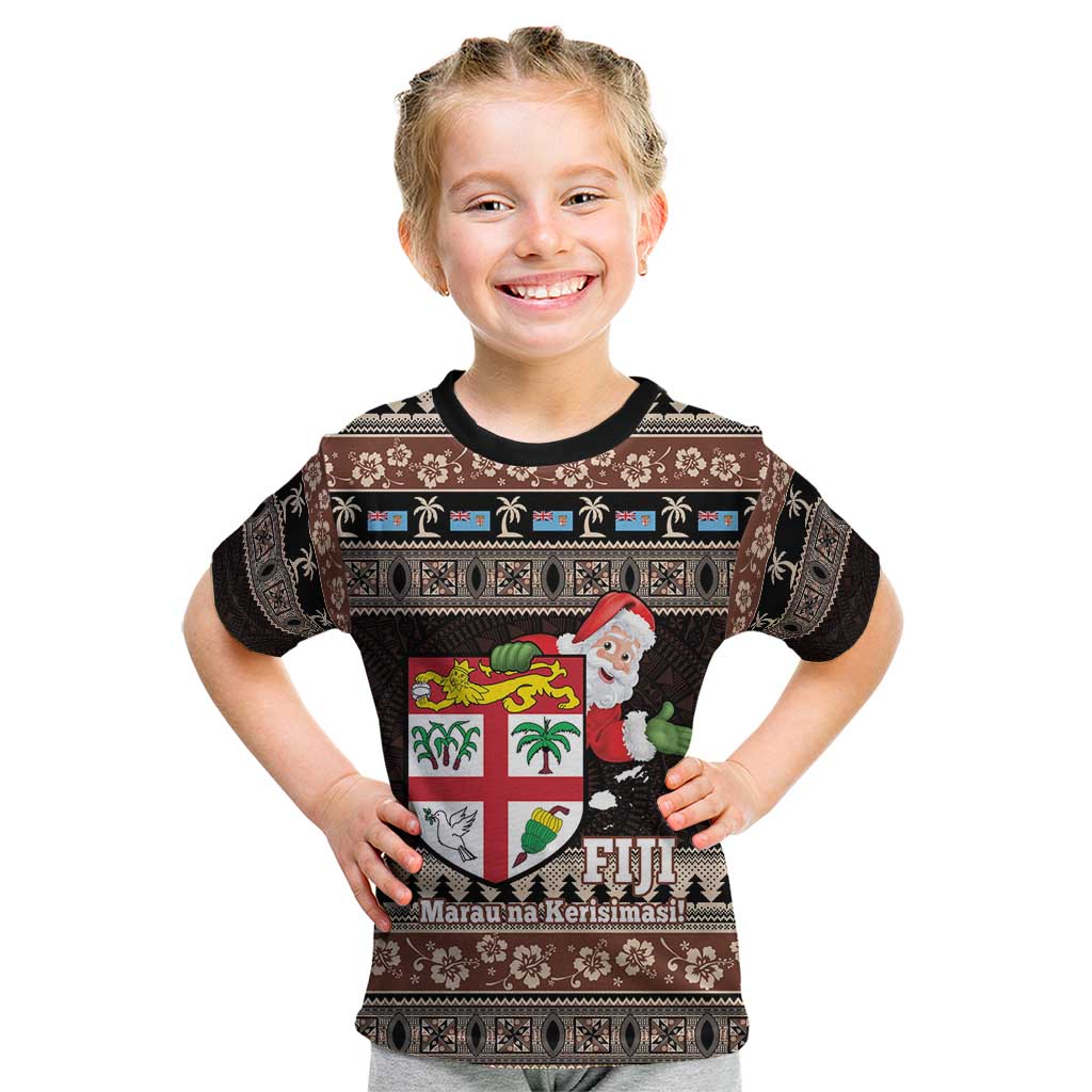 Fiji Christmas Kid T Shirt Fijian Masi Marau na Kerisimasi! - Brown LT14 Brown - Polynesian Pride