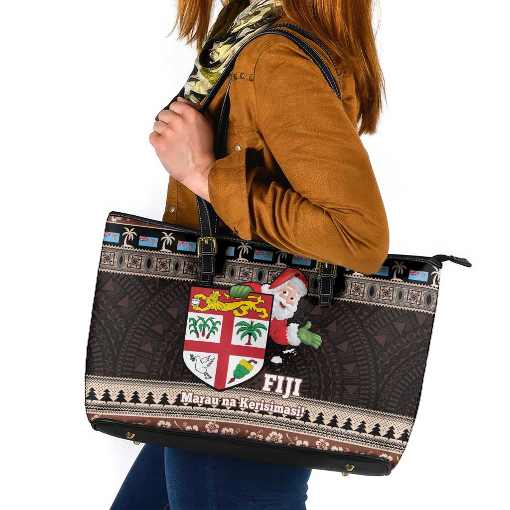 Fiji Christmas Leather Tote Bag Fijian Masi Marau na Kerisimasi! - Brown LT14 Brown - Polynesian Pride