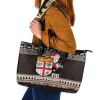 Fiji Christmas Leather Tote Bag Fijian Masi Marau na Kerisimasi! - Brown LT14 Brown - Polynesian Pride