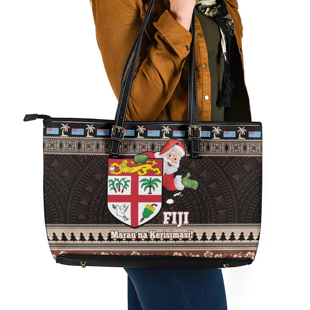 Fiji Christmas Leather Tote Bag Fijian Masi Marau na Kerisimasi! - Brown LT14 - Polynesian Pride