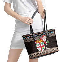 Fiji Christmas Leather Tote Bag Fijian Masi Marau na Kerisimasi! - Brown LT14 - Polynesian Pride