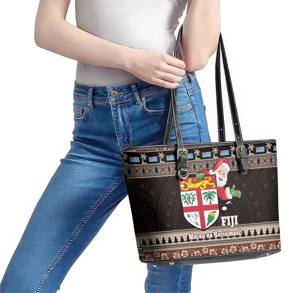 Fiji Christmas Leather Tote Bag Fijian Masi Marau na Kerisimasi! - Brown LT14 - Polynesian Pride
