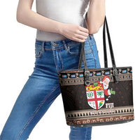 Fiji Christmas Leather Tote Bag Fijian Masi Marau na Kerisimasi! - Brown LT14 - Polynesian Pride