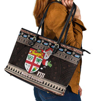 Fiji Christmas Leather Tote Bag Fijian Masi Marau na Kerisimasi! - Brown LT14 - Polynesian Pride