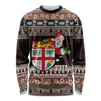 Fiji Christmas Long Sleeve Shirt Fijian Masi Marau na Kerisimasi! - Brown LT14 Unisex Brown - Polynesian Pride