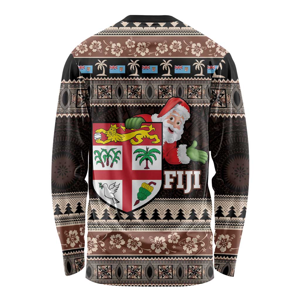 Fiji Christmas Long Sleeve Shirt Fijian Masi Marau na Kerisimasi! - Brown LT14 - Polynesian Pride