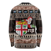 Fiji Christmas Long Sleeve Shirt Fijian Masi Marau na Kerisimasi! - Brown LT14 - Polynesian Pride