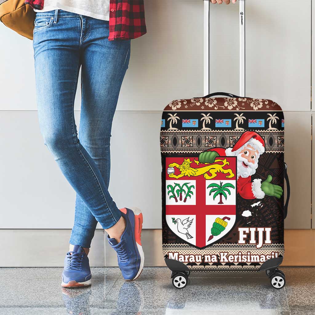 Fiji Christmas Luggage Cover Fijian Masi Marau na Kerisimasi! - Brown LT14 - Polynesian Pride