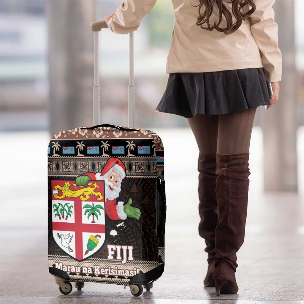 Fiji Christmas Luggage Cover Fijian Masi Marau na Kerisimasi! - Brown LT14 - Polynesian Pride