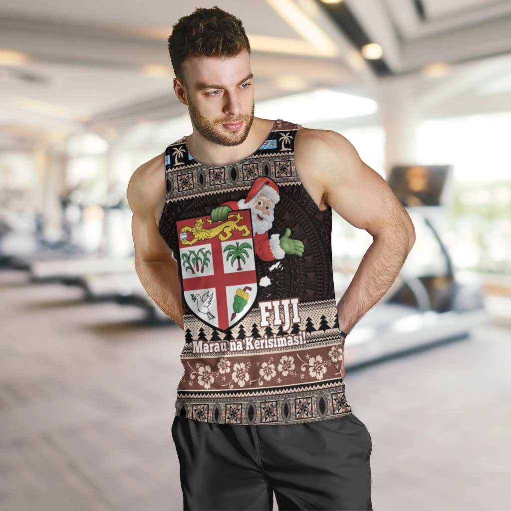 Fiji Christmas Men Tank Top Fijian Masi Marau na Kerisimasi! - Brown LT14 Brown - Polynesian Pride