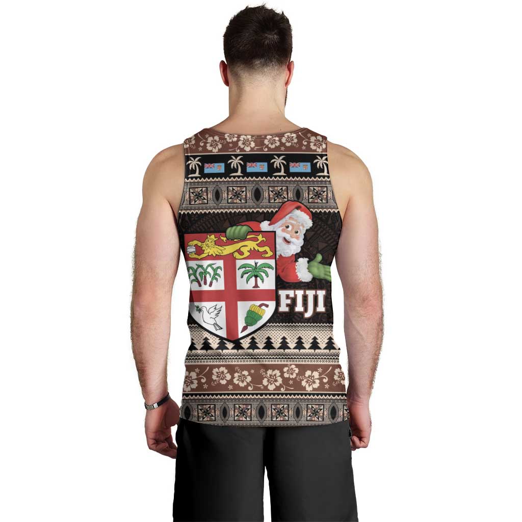 Fiji Christmas Men Tank Top Fijian Masi Marau na Kerisimasi! - Brown LT14 - Polynesian Pride