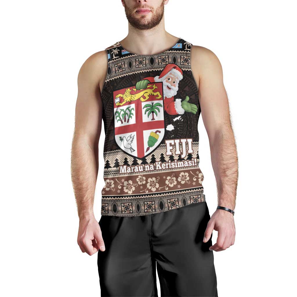 Fiji Christmas Men Tank Top Fijian Masi Marau na Kerisimasi! - Brown LT14 - Polynesian Pride