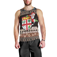 Fiji Christmas Men Tank Top Fijian Masi Marau na Kerisimasi! - Brown LT14 - Polynesian Pride