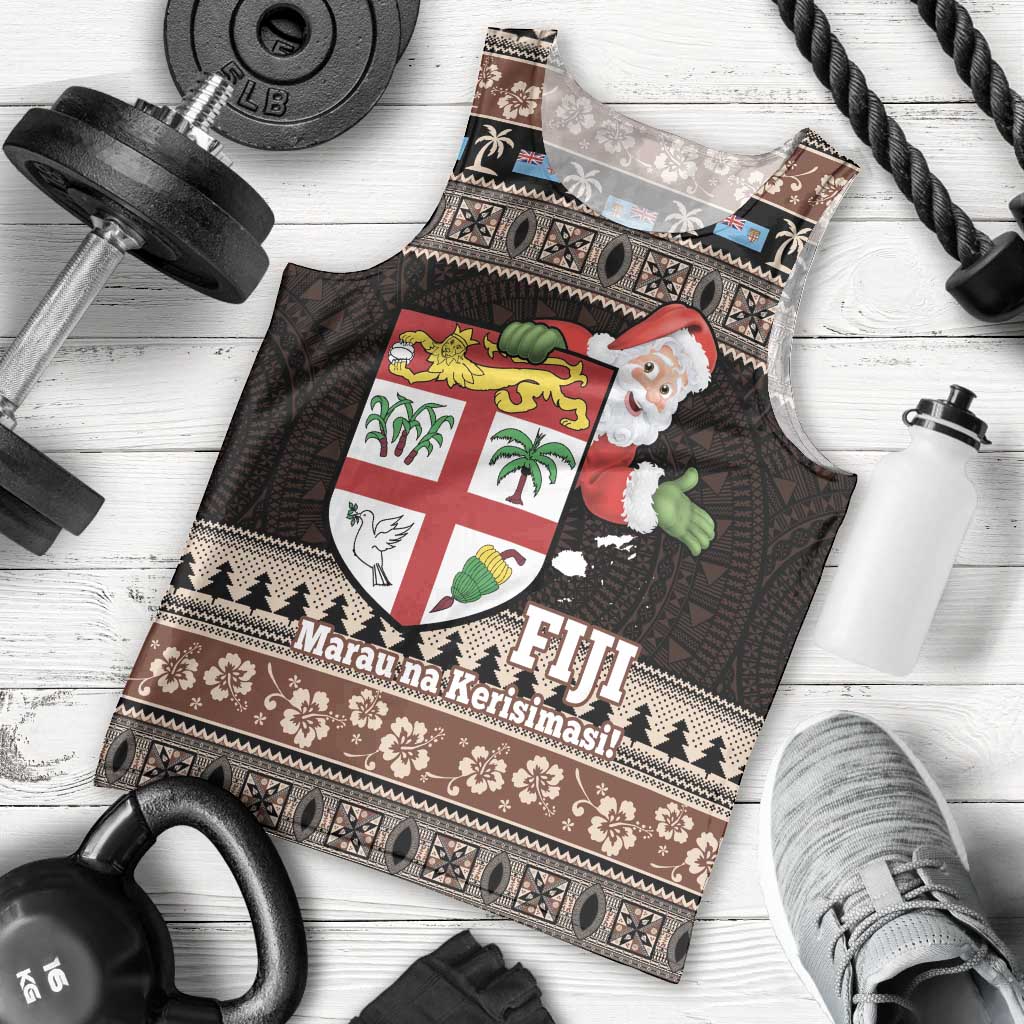 Fiji Christmas Men Tank Top Fijian Masi Marau na Kerisimasi! - Brown LT14 - Polynesian Pride