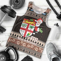 Fiji Christmas Men Tank Top Fijian Masi Marau na Kerisimasi! - Brown LT14 - Polynesian Pride