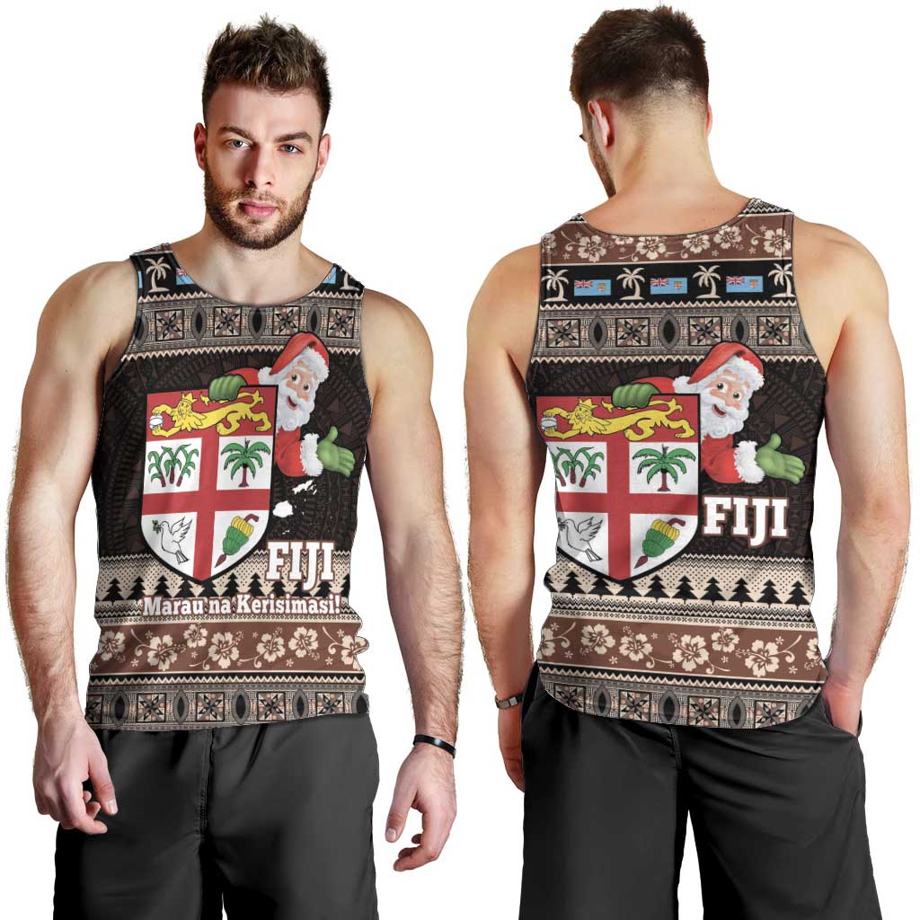 Fiji Christmas Men Tank Top Fijian Masi Marau na Kerisimasi! - Brown LT14 - Polynesian Pride