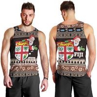 Fiji Christmas Men Tank Top Fijian Masi Marau na Kerisimasi! - Brown LT14 - Polynesian Pride