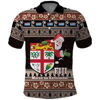Fiji Christmas Polo Shirt Fijian Masi Marau na Kerisimasi! - Brown LT14 Brown - Polynesian Pride