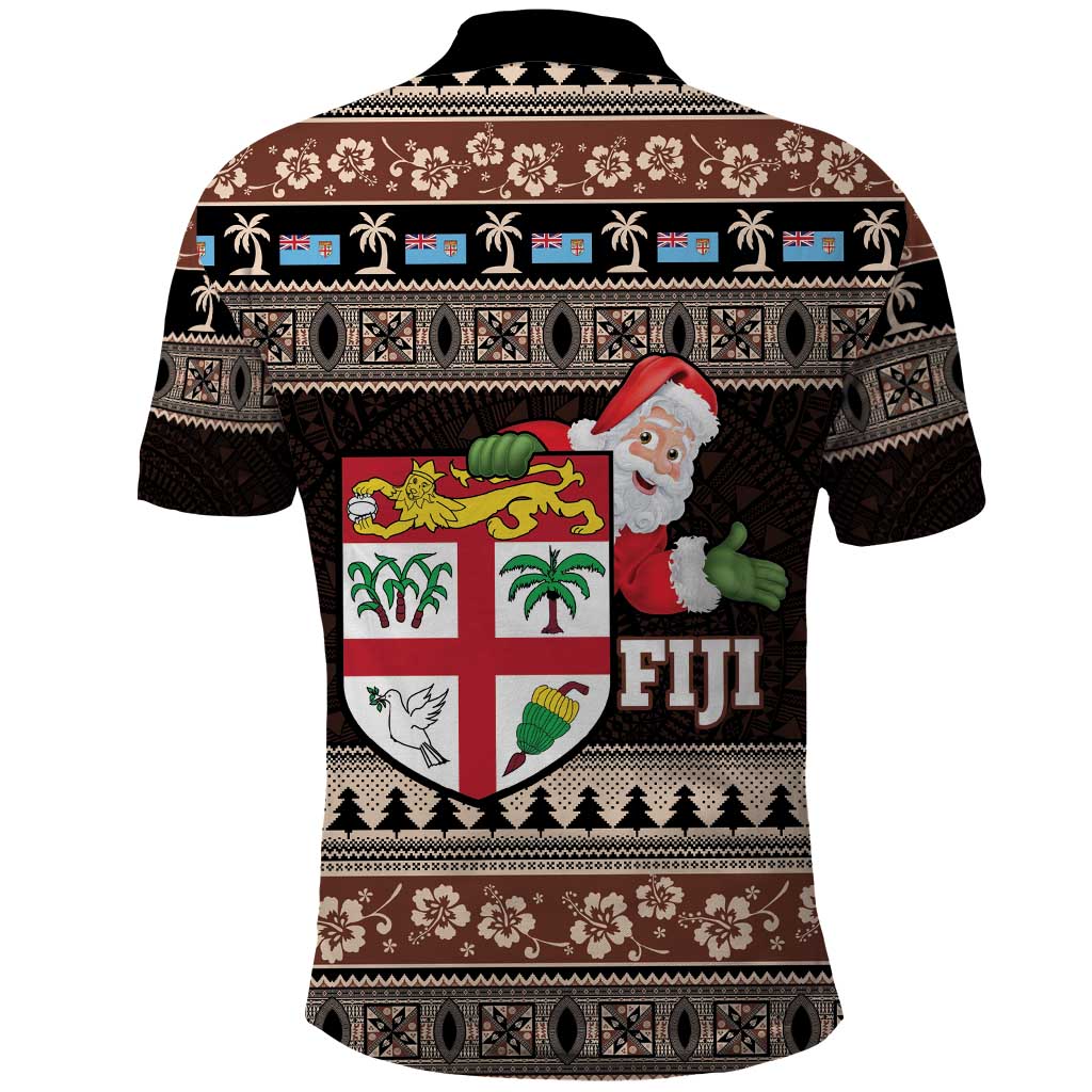 Fiji Christmas Polo Shirt Fijian Masi Marau na Kerisimasi! - Brown LT14 - Polynesian Pride
