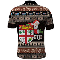 Fiji Christmas Polo Shirt Fijian Masi Marau na Kerisimasi! - Brown LT14 - Polynesian Pride