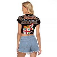 Fiji Christmas Raglan Cropped T Shirt Fijian Masi Marau na Kerisimasi! - Brown LT14 - Polynesian Pride